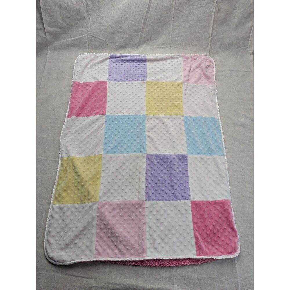 Pastel Coquette Baby Blanket 39x29 Giroo Minky Dot Patchwork Pink Plush